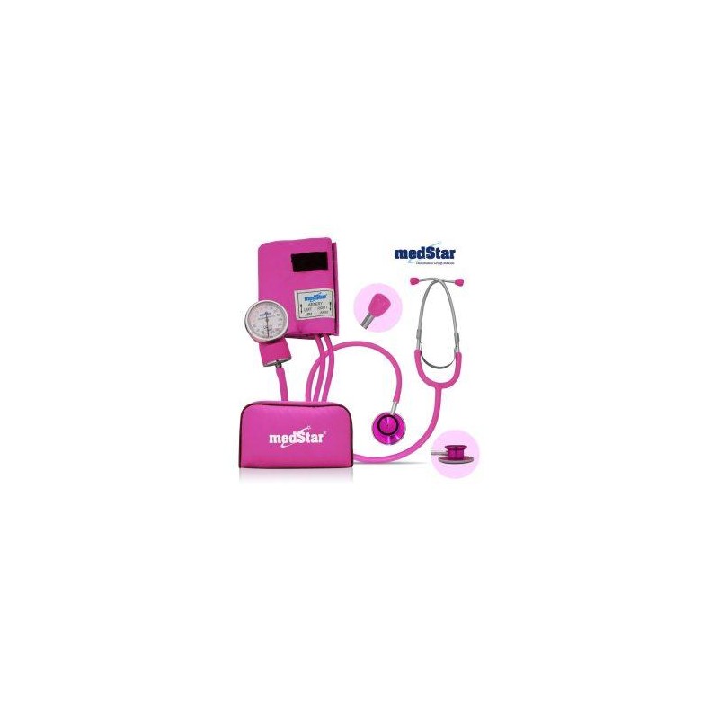 Esfigmomanometro Aneroide Medstar Kit con Estetoscopio COLOR ROSA SLI-HS-50B-F