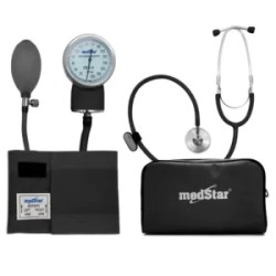 ESFIGMOMANOMETRO ANEROIDE MEDSTAR KIT CON ESTETOSCOPIO DE UNA CAMPANA FULL – SLI-HS-50A-F color negro
