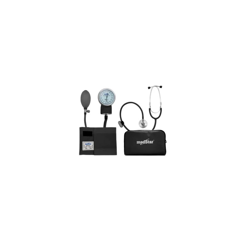 ESFIGMOMANOMETRO ANEROIDE MEDSTAR KIT CON ESTETOSCOPIO DE UNA CAMPANA FULL – SLI-HS-50A-F color negro