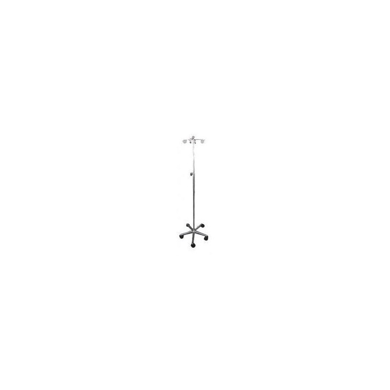 PORTA SUEROS ACERO INOXIDABLE C/5 RUEDAS BASE DE HIERRO -SPC2001 D